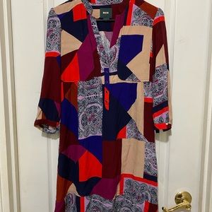 MAEVE patchwork pattern paisley midi dress, black/gold button detailing